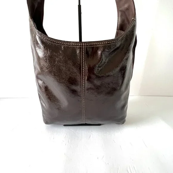 Coach Brown Patent Leather Crinkle Texture Hobo & Crossbody Bag, C0873-12387 EUC - Picture 9 of 16